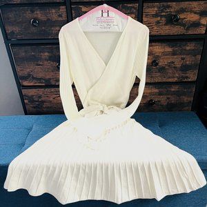 Linsery Women's Ribbed V Neck Long Sleeve Wrap Knit Pleated Maxi Dress Size M/L!